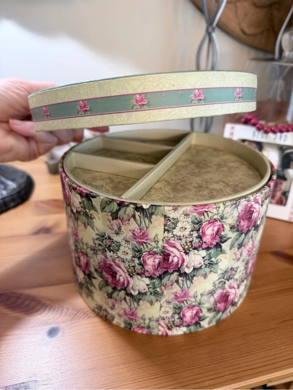 Floral Round Jewelry Organizer Box with Removable Tray - Pink